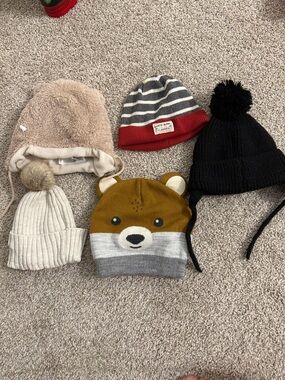 Kids Bear Ear Knit Beanie Hat - Mustard and Gray